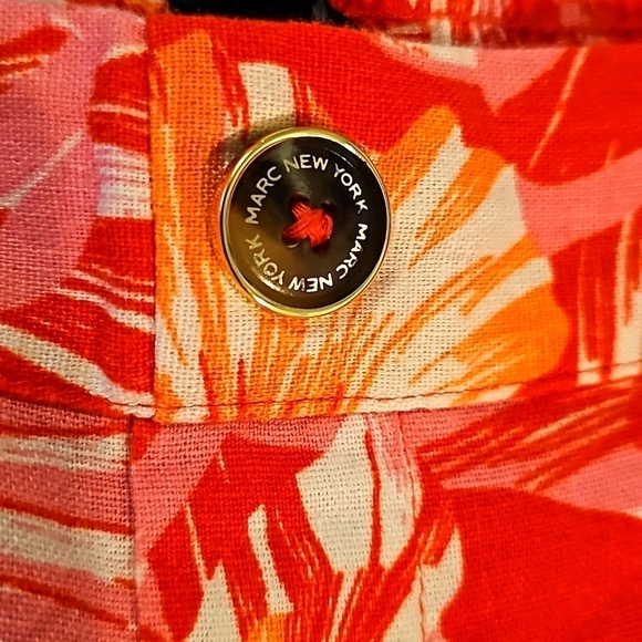 NWT Marc New York Linen Pull on Pant Elastic Waist Wide Leg Red Palm. Large - Picture 10 of 14